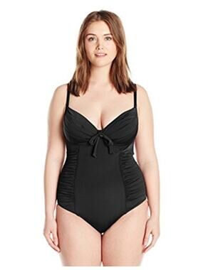 Robyn Lawley Wild Bouquet Ruched One Piece Swimsuit Black Size 16 D/DD